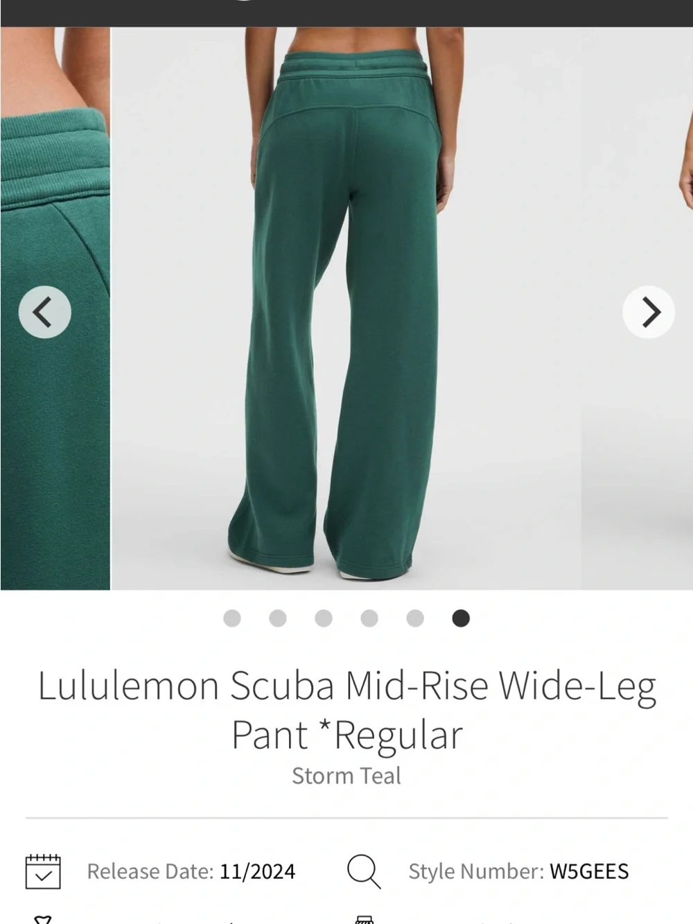 NWOT Lululemon Scuba Mid-Rise Wide-Leg Pant in Storm Teal Sz Large